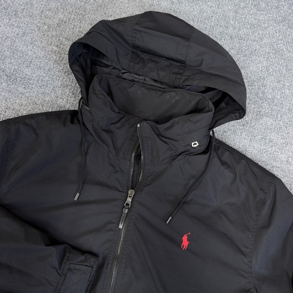 Polo Ralph Lauren Jacket Men Large Black Softshell Windbreaker Fleece Lined Hood - Picture 3 of 11